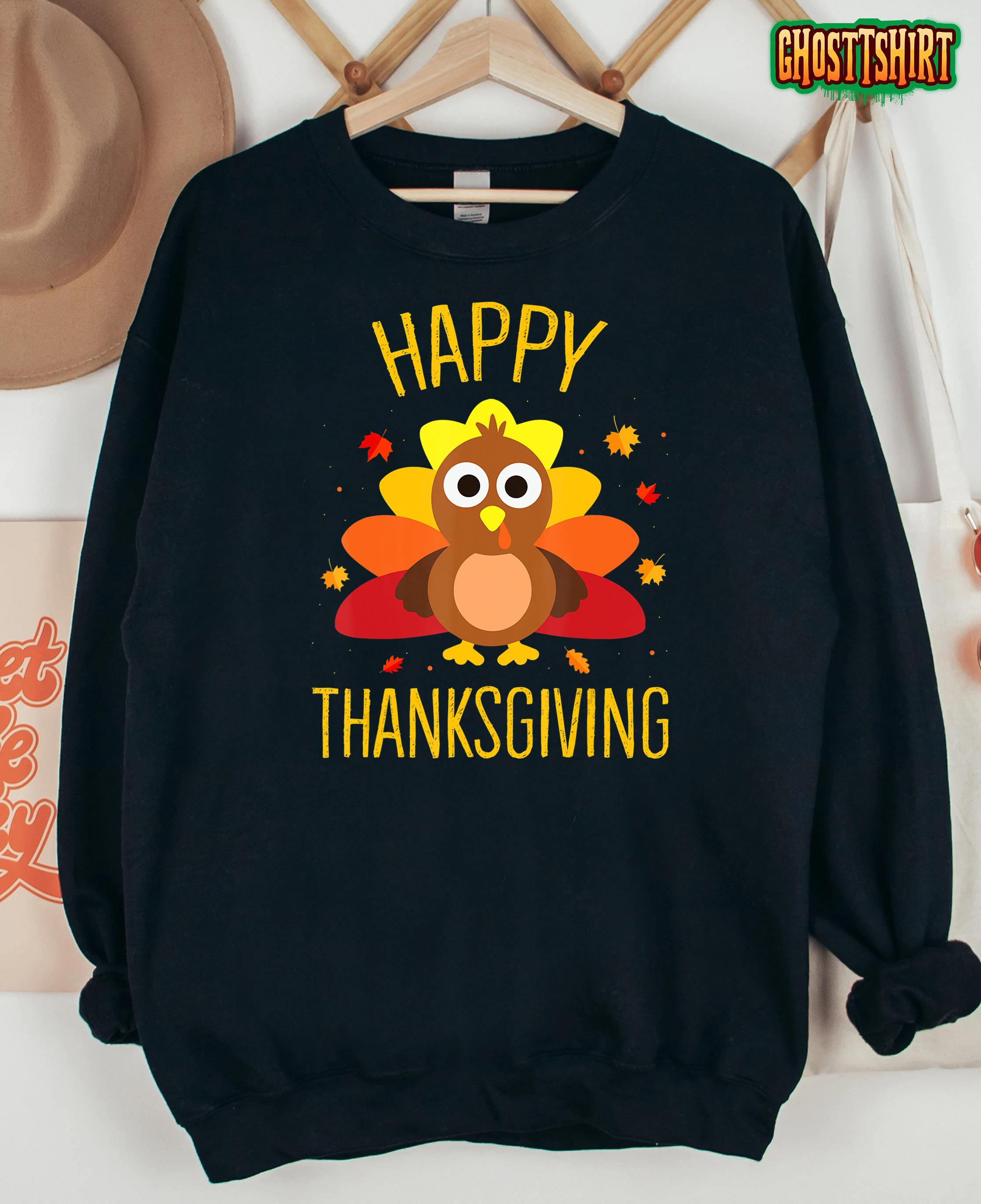 Happy Thanksgiving Day Family Dinner Cute Turkey Pilgrim T-Shirt