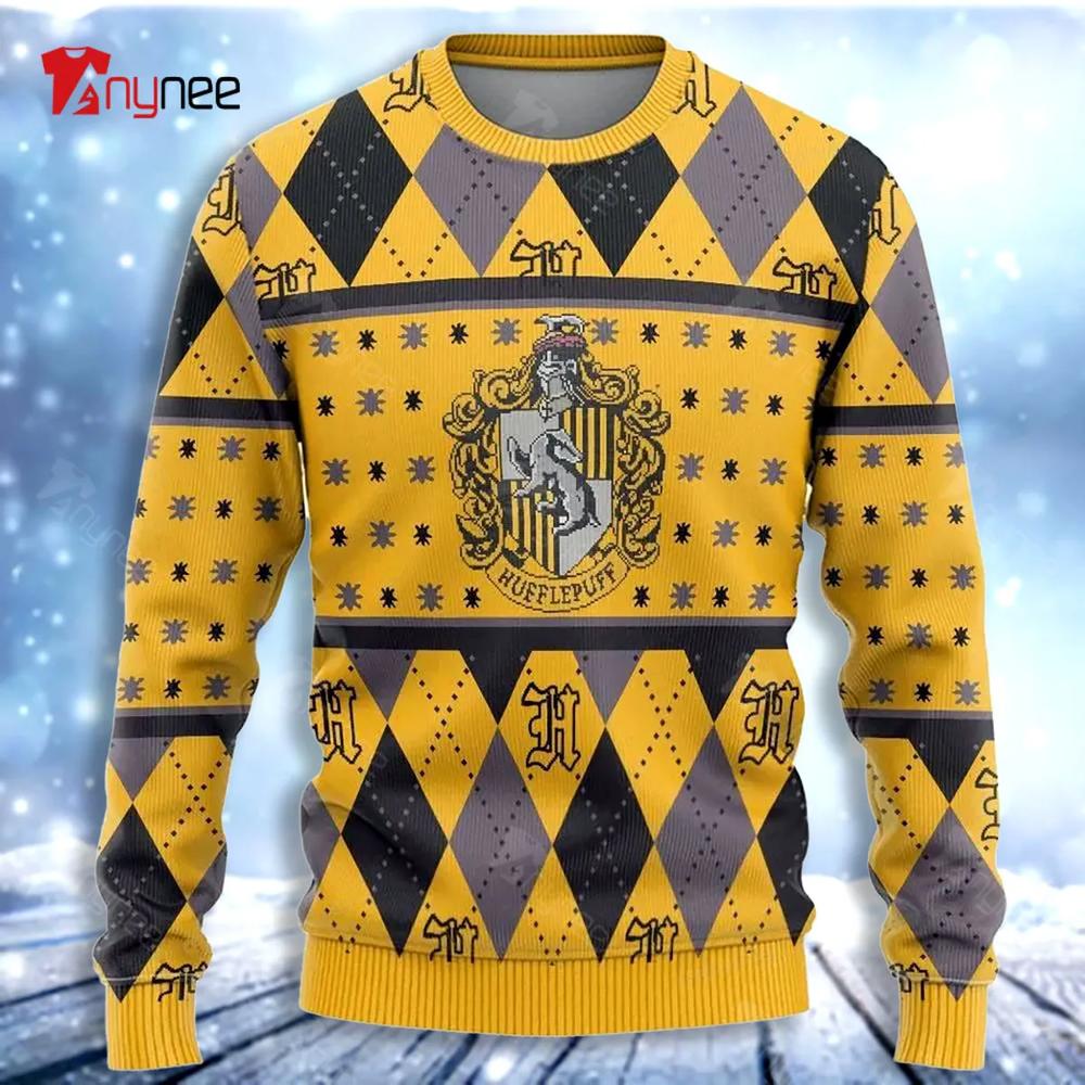 Harry Potter Hufflepuff Crest Yellow Womens Ugly Christmas Sweater- Best Christmas Gifts 2023