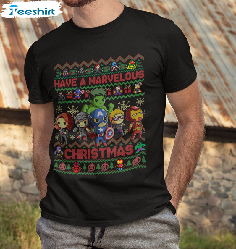 Have A Marvelous Christmas Sweatshirt, Avengers Superhero Unisex Hoodie Short Sleeve