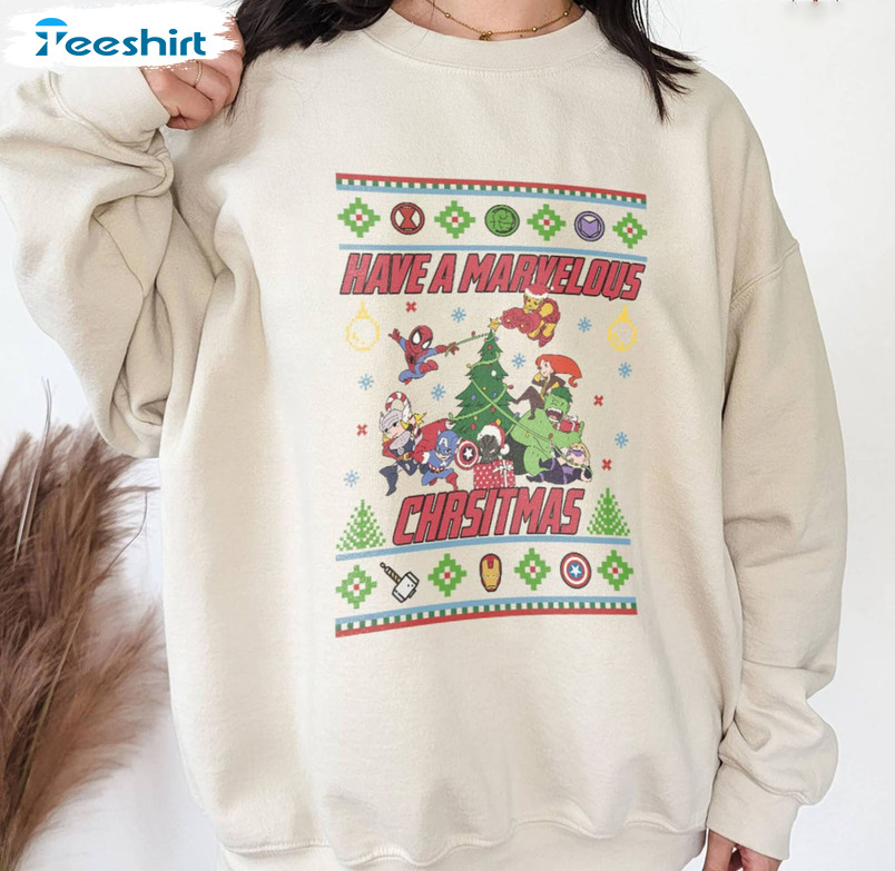 Have A Marvelous Christmas Sweatshirt, Christmas Avengers Short Sleeve Tee Tops