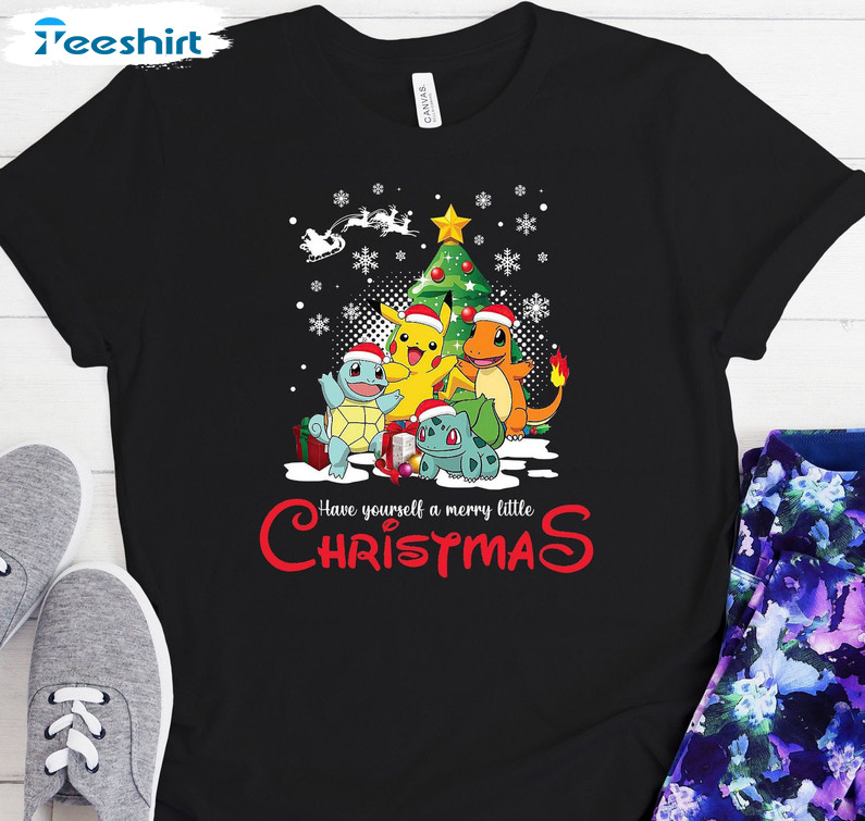 Have Yourself A Merry Little Christmas Shirt, Christmas Pokemon Tee Tops Short Sleeve