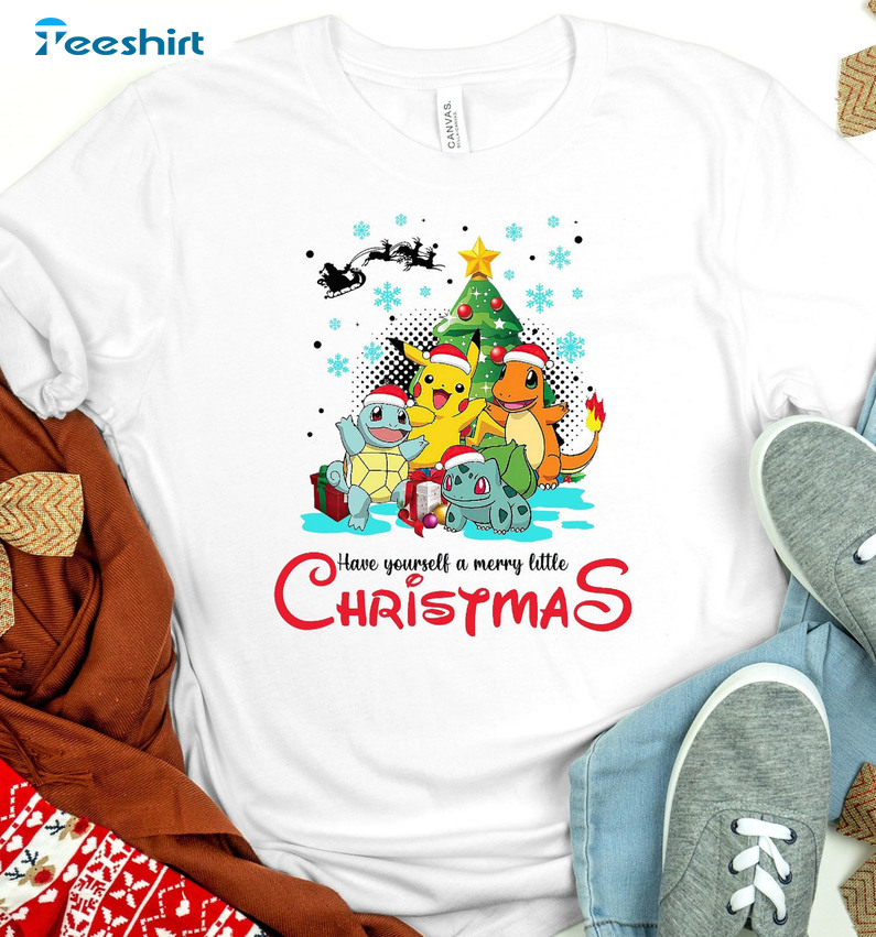 Have Yourself A Merry Little Christmas Shirt, Christmas Pokemon Tee Tops Short Sleeve