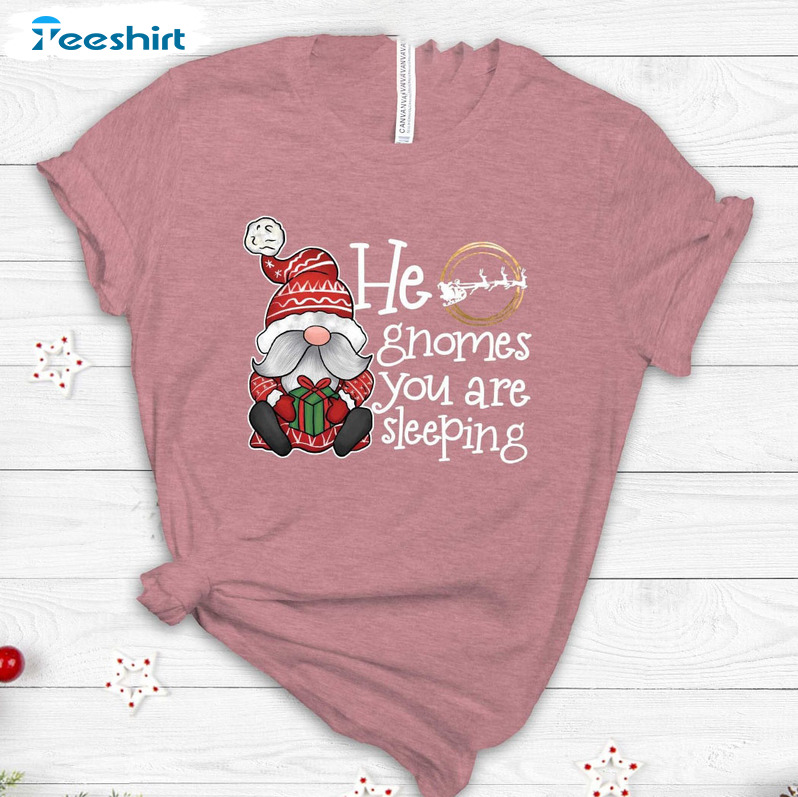 He Gnomes You Are Sleeping Christmas Shirt, Funny Gnomes Xmas Sweater Unisex Hoodie