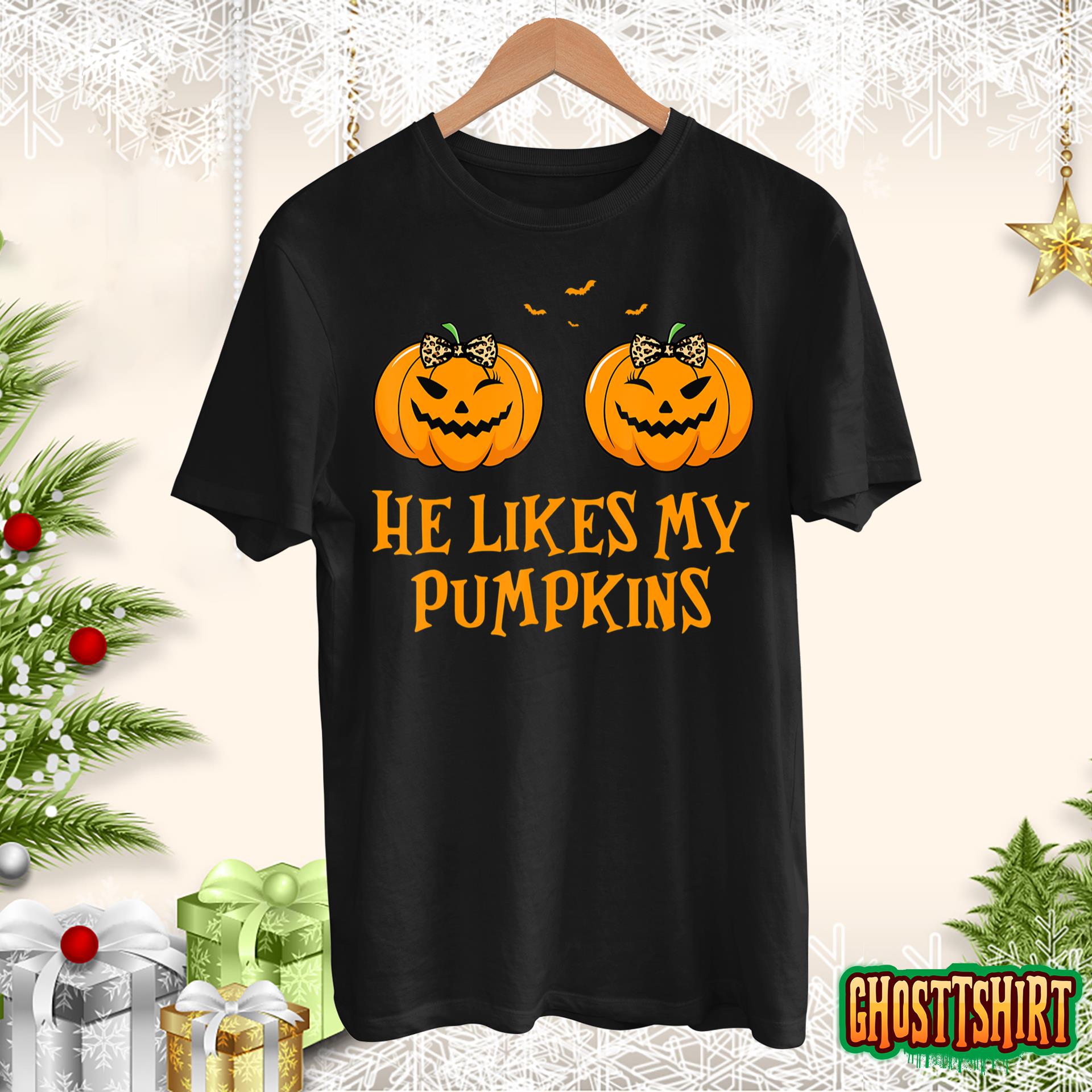 He Likes My Pumpkins She Likes My Broomstick Halloween Tee T-Shirt