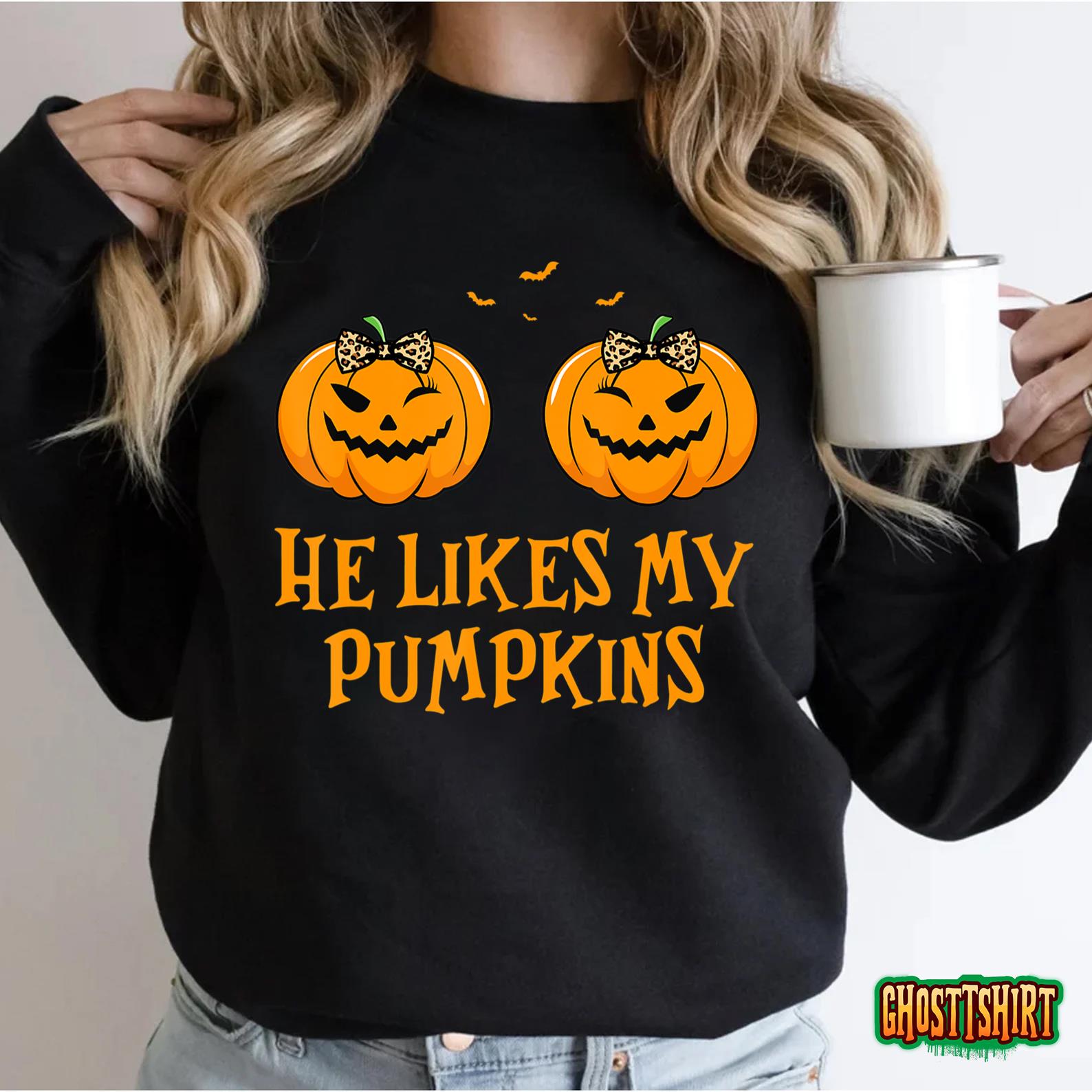 He Likes My Pumpkins She Likes My Broomstick Halloween Tee T-Shirt