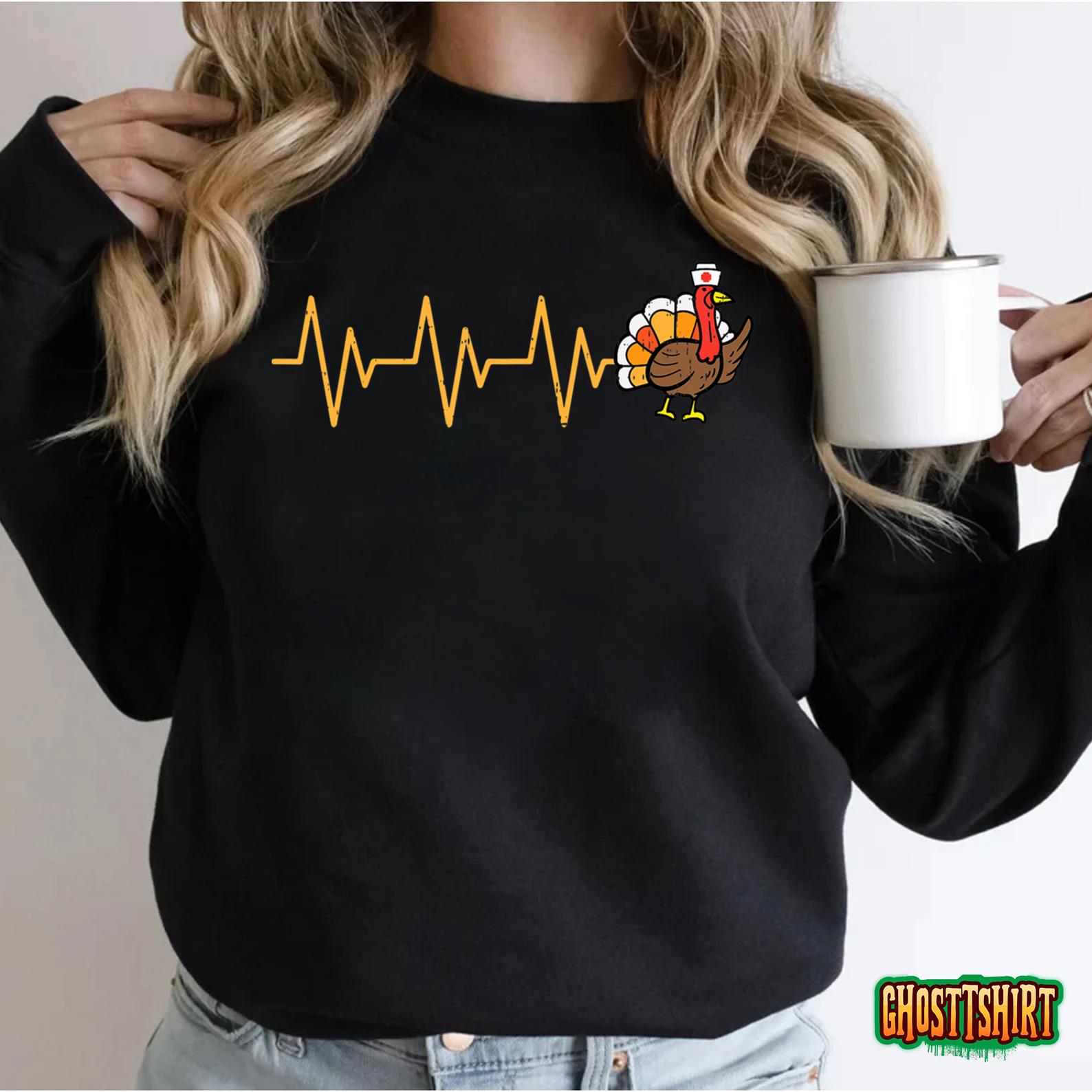 Heartbeat Turkey Nurse Thanksgiving Scrub Top Fall RN ICU ER Sweatshirt