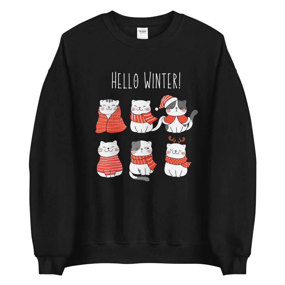 Hello Winter Cute Cats Christmas  Sweatshirt