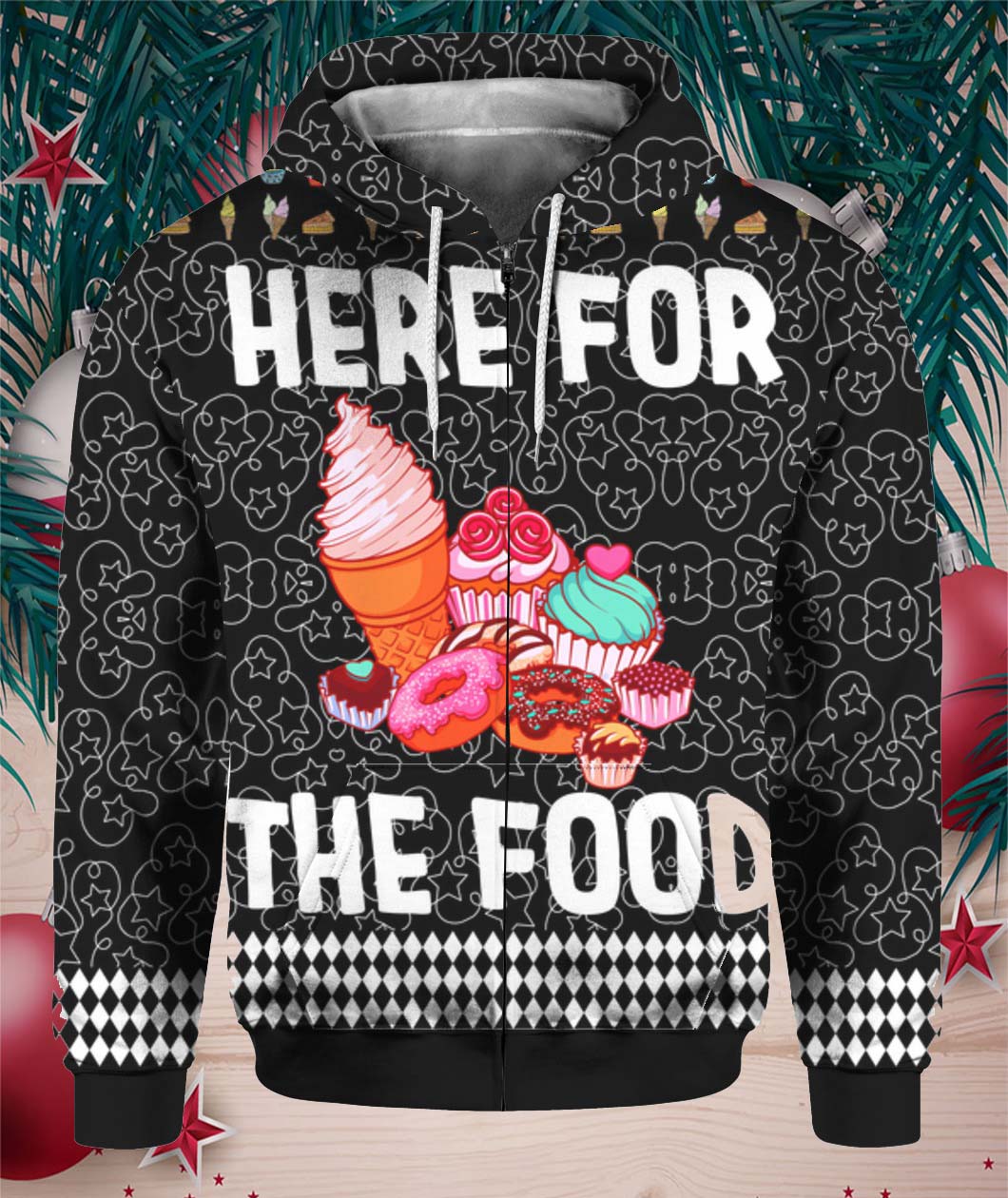 Here For The Food 3D Ugly Christmas Sweater Hoodie shirt- Best Christmas Gifts 2023