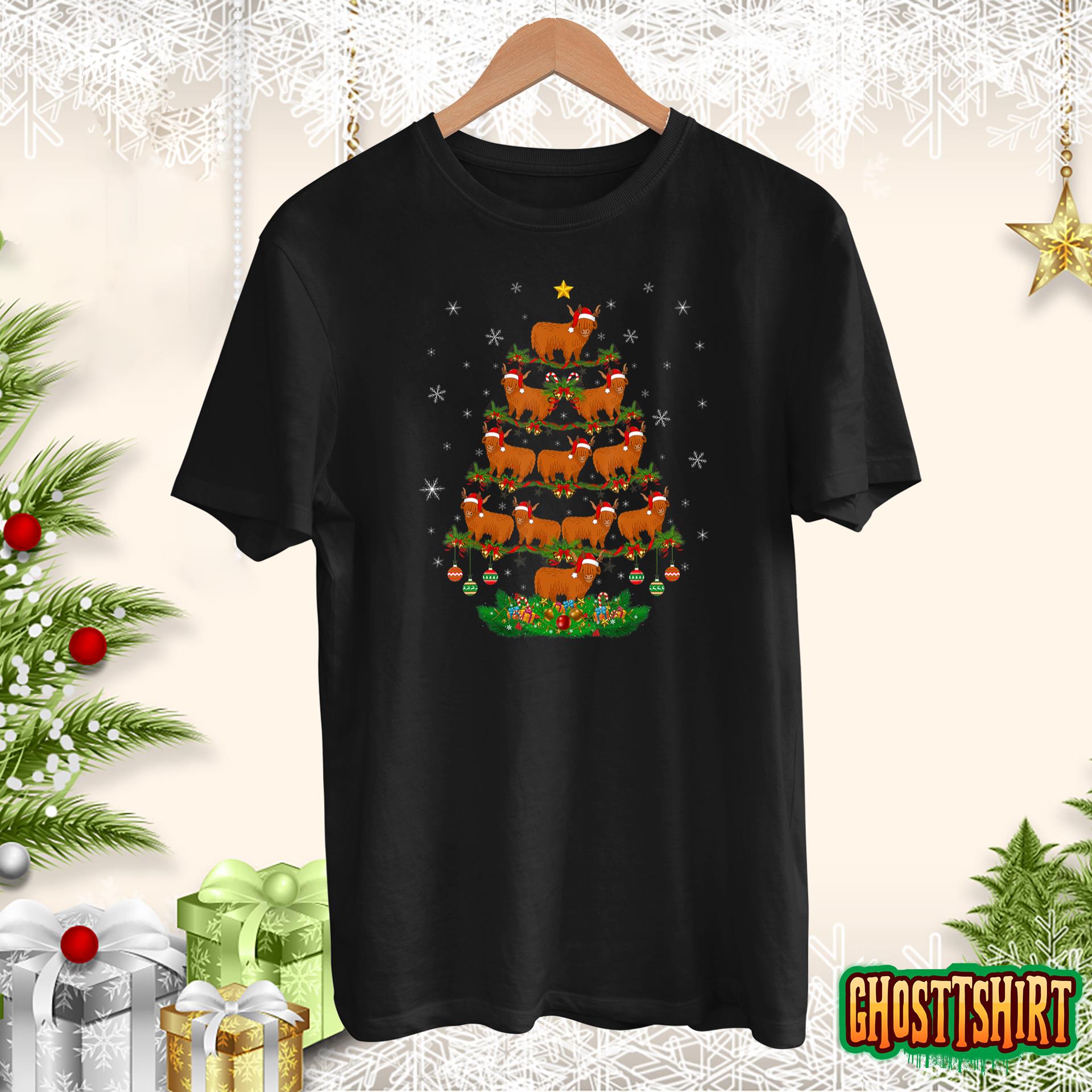 Highland Cow Christmas Tree Cow Lover Xmas Tree Highland Cow T-Shirt