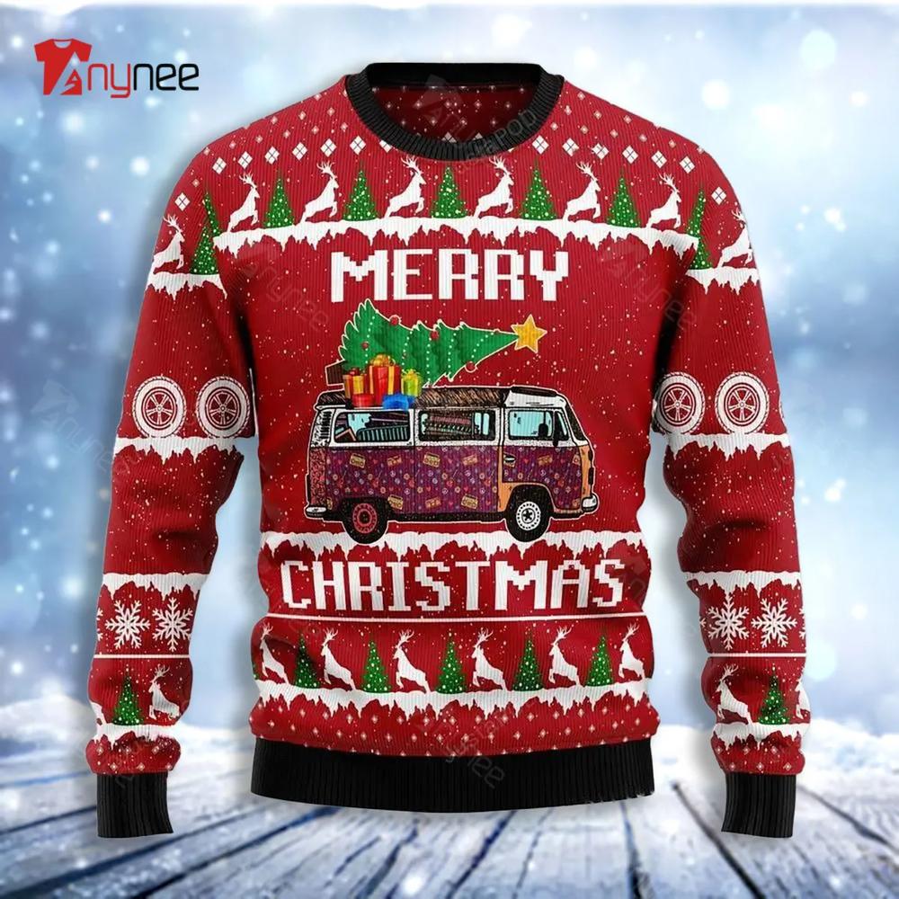 Hippie Car Merry Christmas Ugly Christmas Sweater- Best Christmas Gifts 2023