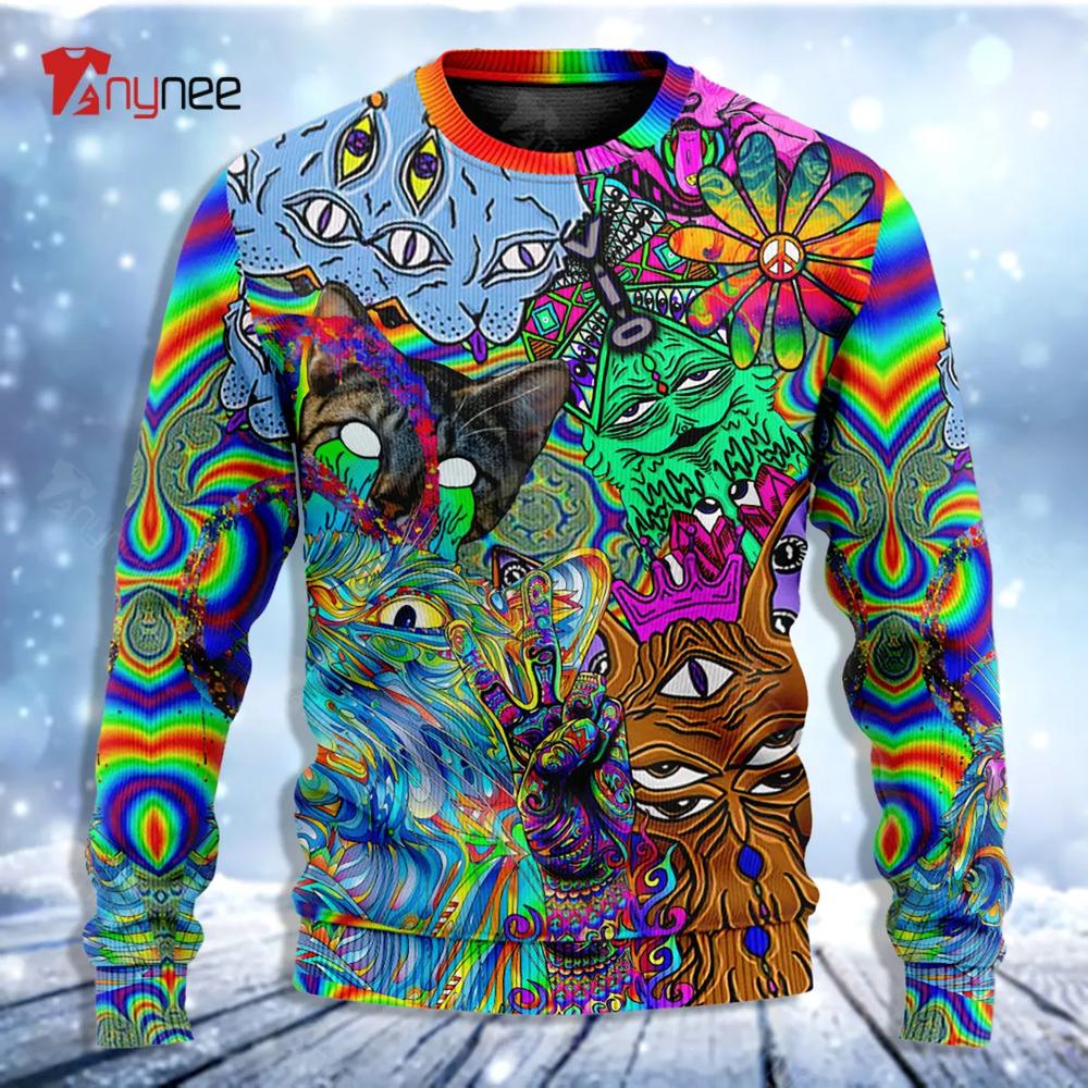 Hippie Cat Break My Mind Ugly Christmas Sweater- Best Christmas Gifts 2023