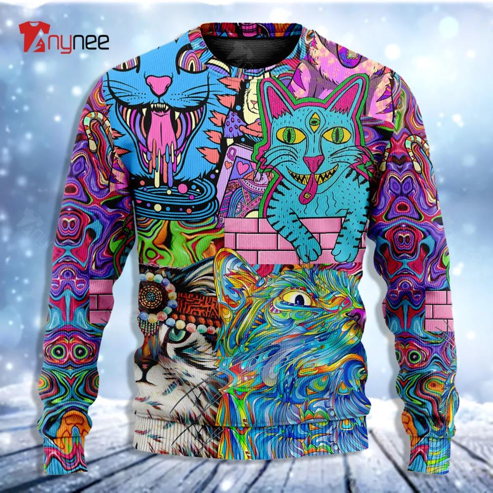 Hippie Cat Wonderful World Ugly Christmas Sweater- Best Christmas Gifts 2023