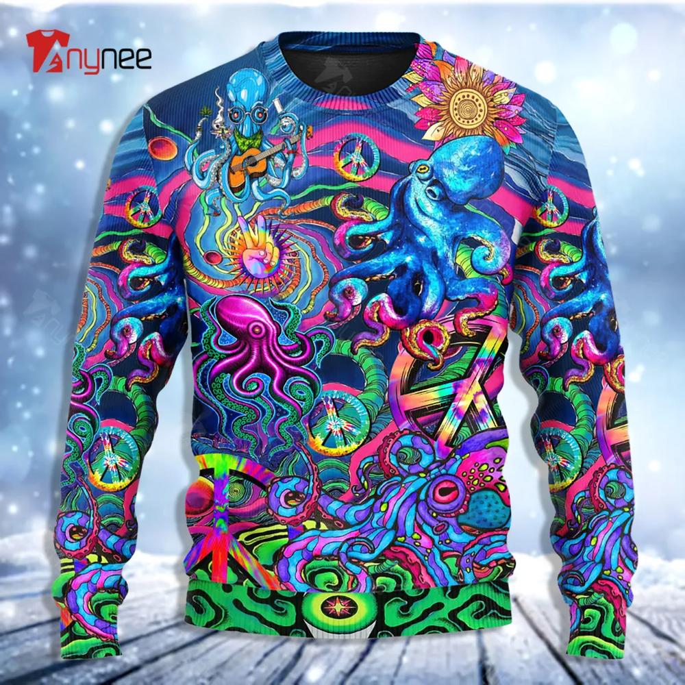 Hippie Funny Octopus Colorful Tie Dye Style Ugly Christmas Sweater- Best Christmas Gifts 2023