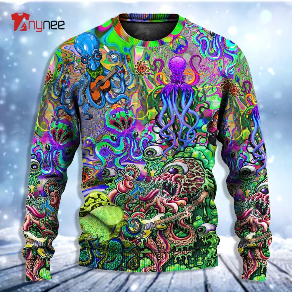 Hippie Funny Octopus Love Music Colorful Ocean Ugly Christmas Sweater- Best Christmas Gifts 2023