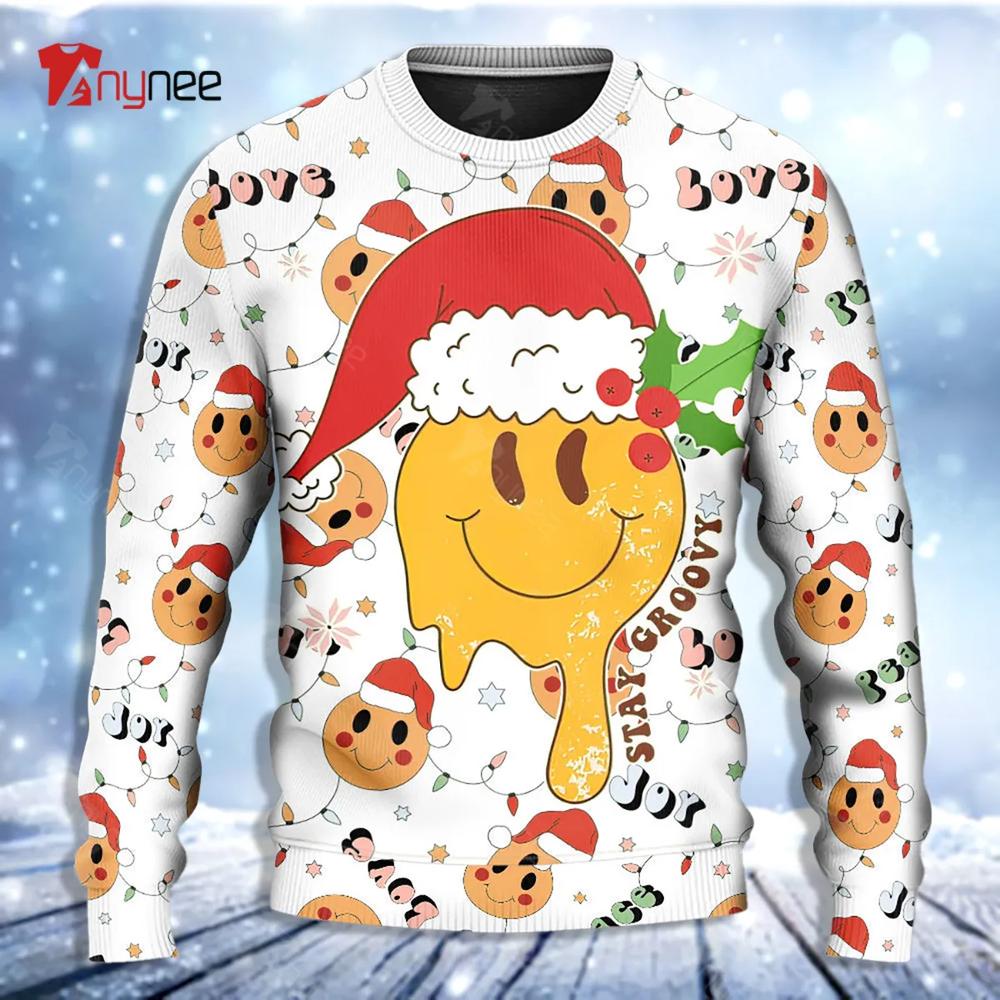 Hippie Groovy Santa Claus Smile Face Ugly Christmas Sweater- Best Christmas Gifts 2023