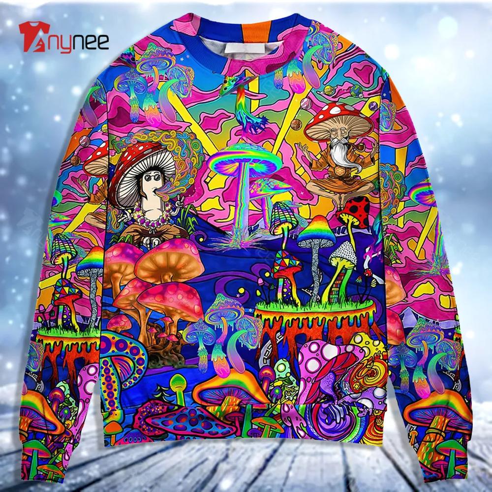 Hippie Magic Trippy Mushroom Awesome Ugly Christmas Sweater- Best Christmas Gifts 2023