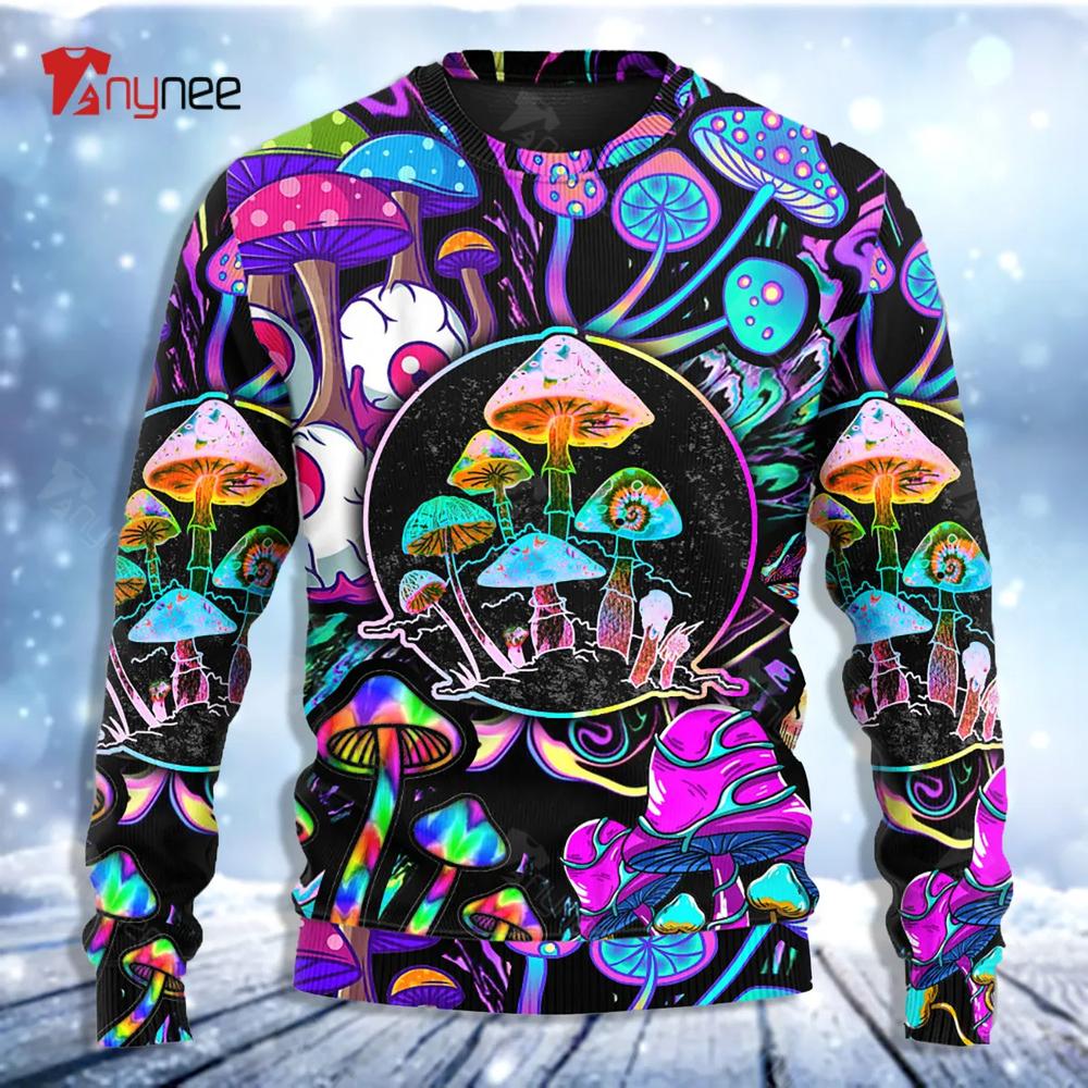 Hippie Mushroom Colorful Neon Light Cool Style Ugly Christmas Sweater- Best Christmas Gifts 2023