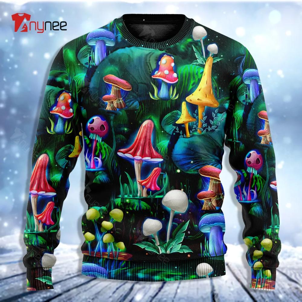 Hippie Mushroom Galaxy Neon Art Ugly Christmas Sweater- Best Christmas Gifts 2023