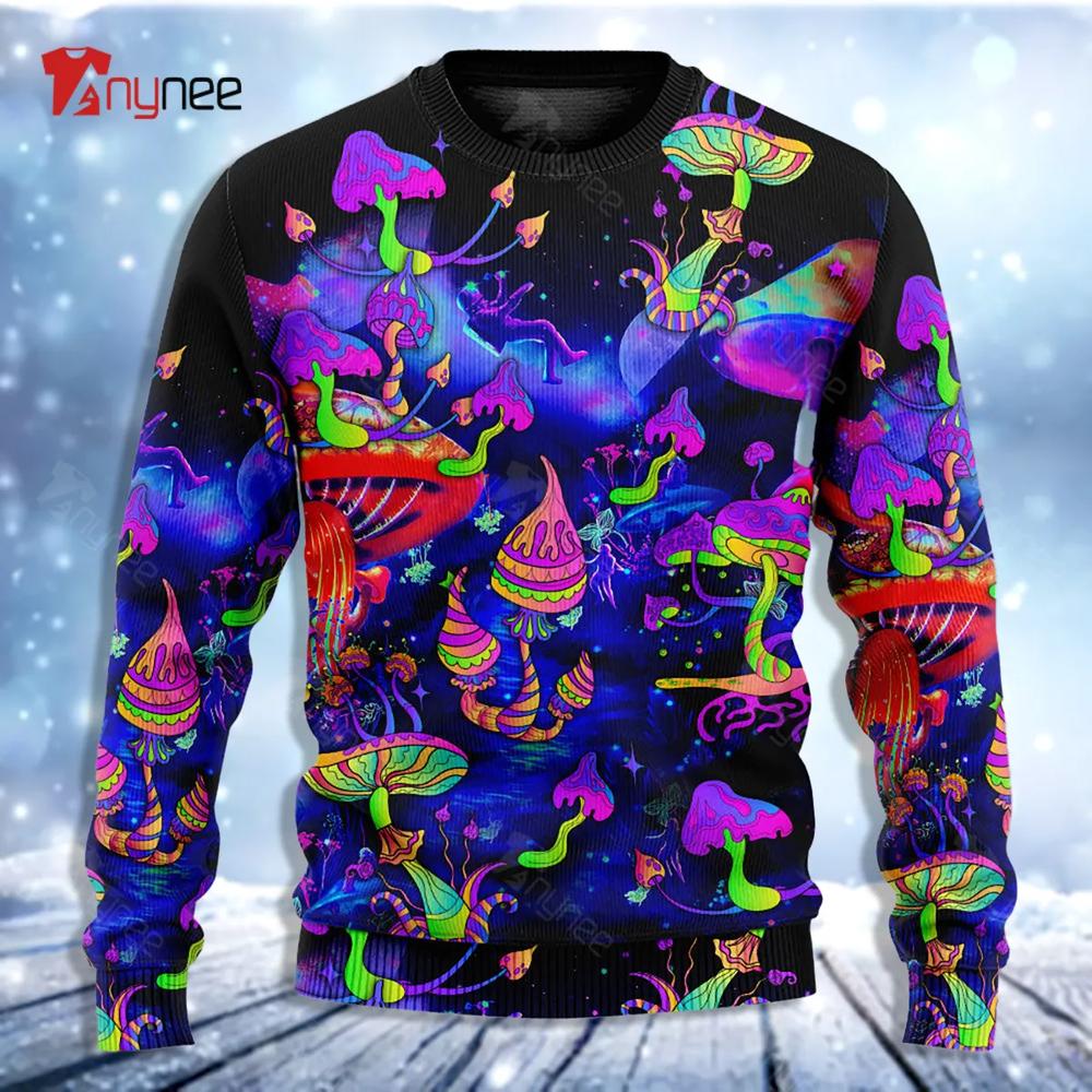 Hippie Mushroom Galaxy Neon Colorful Art Ugly Christmas Sweater- Best Christmas Gifts 2023