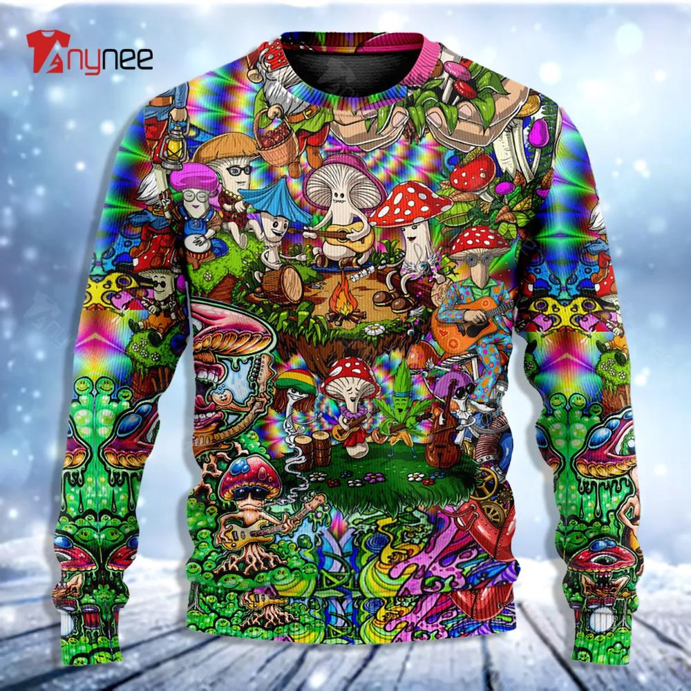 Hippie Mushroom Music Band Of Life Ugly Christmas Sweater- Best Christmas Gifts 2023