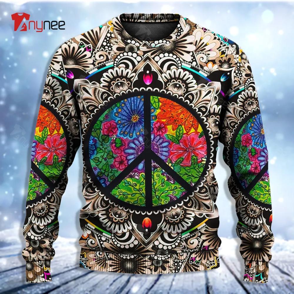 Hippie Peace Sign Galaxy Ugly Christmas Sweater- Best Christmas Gifts 2023