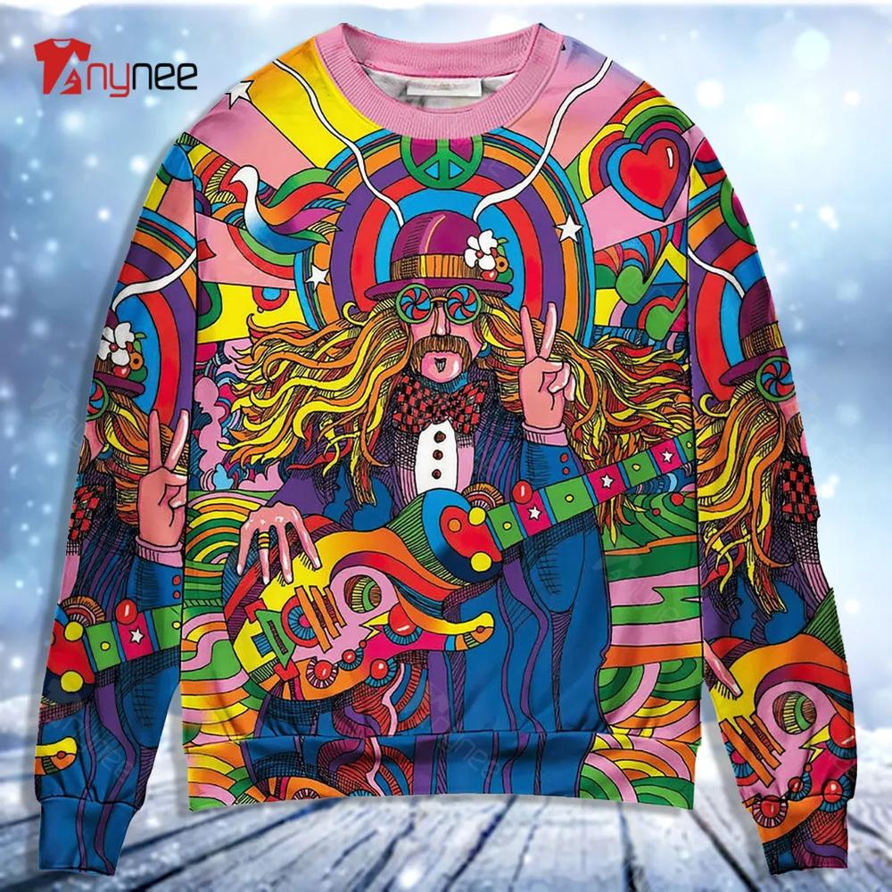 Hippie Rock Music Colorful Ugly Christmas Sweater- Best Christmas Gifts 2023