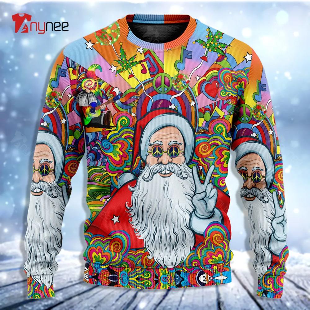 Hippie Santa Claus Color Ugly Christmas Sweater- Best Christmas Gifts 2023