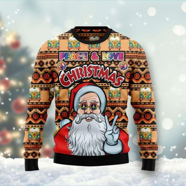 Hippie Santa Claus Peace And Love Ugly Christmas Sweater | For Men & Women | Adult | US1484- Best Christmas Gifts 2023