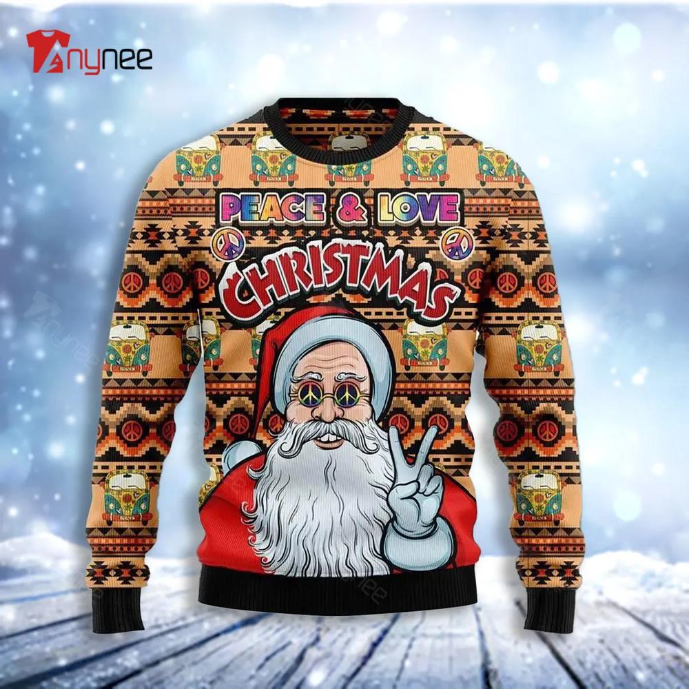 Hippie Santa Claus Peace And Love Ugly Christmas Sweater- Best Christmas Gifts 2023