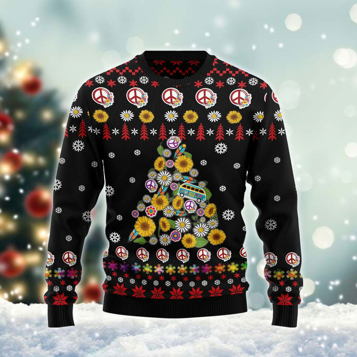 Hippie Sunflower Flower Of Life Ugly Sweater – Best Christmas Gifts 2023