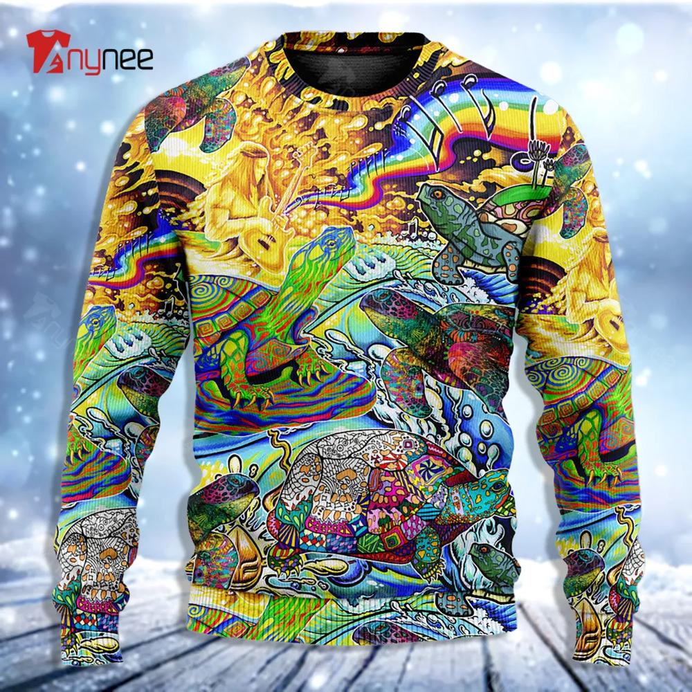 Hippie Turtle Colorful Art Peace Ugly Christmas Sweater- Best Christmas Gifts 2023