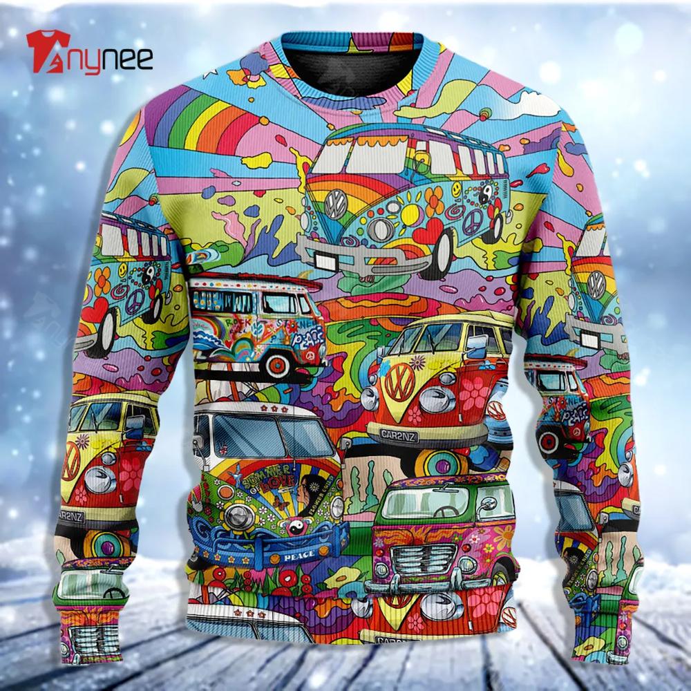 Hippie Van Colorful Art Peace Ugly Christmas Sweater- Best Christmas Gifts 2023