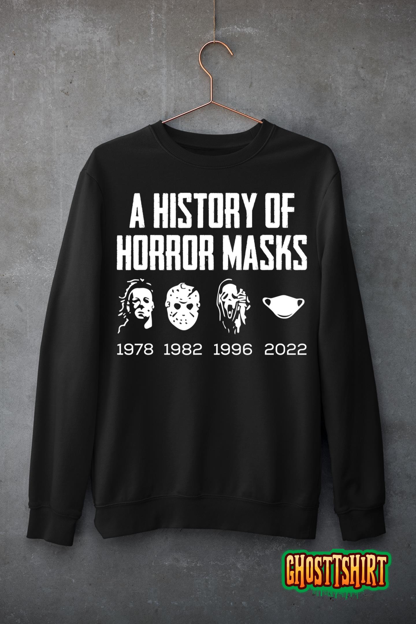 History Of Horror Masks Lazy Halloween Costume Face Mask T-Shirt