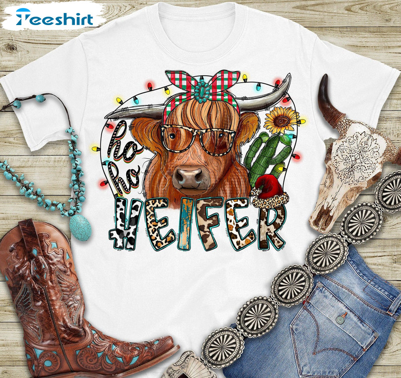 Ho Ho Heifer Shirt – Christmas Highland Cow Long Sleeve Tee Tops