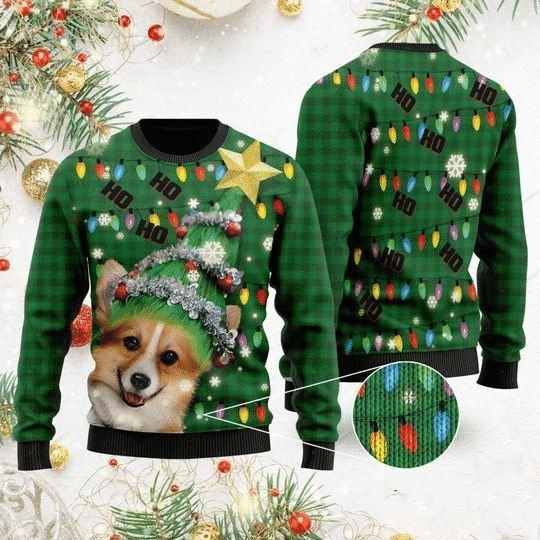 Ho Ho Ho Corgi Dog Christmas Tree Ugly Christmas Sweater | For Men & Women | Adult | US1154- Best Christmas Gifts 2023