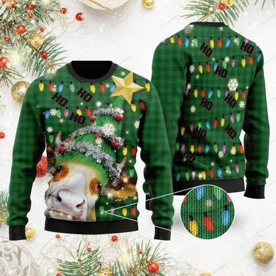 Ho Ho Ho Cow Christmas Tree Ugly Christmas Sweater | For Men & Women | Adult | US1158- Best Christmas Gifts 2023