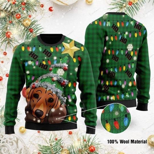 Ho Ho Ho Dachshund Christmas Tree Ugly Christmas Sweater | For Men & Women | Adult | US1152- Best Christmas Gifts 2023