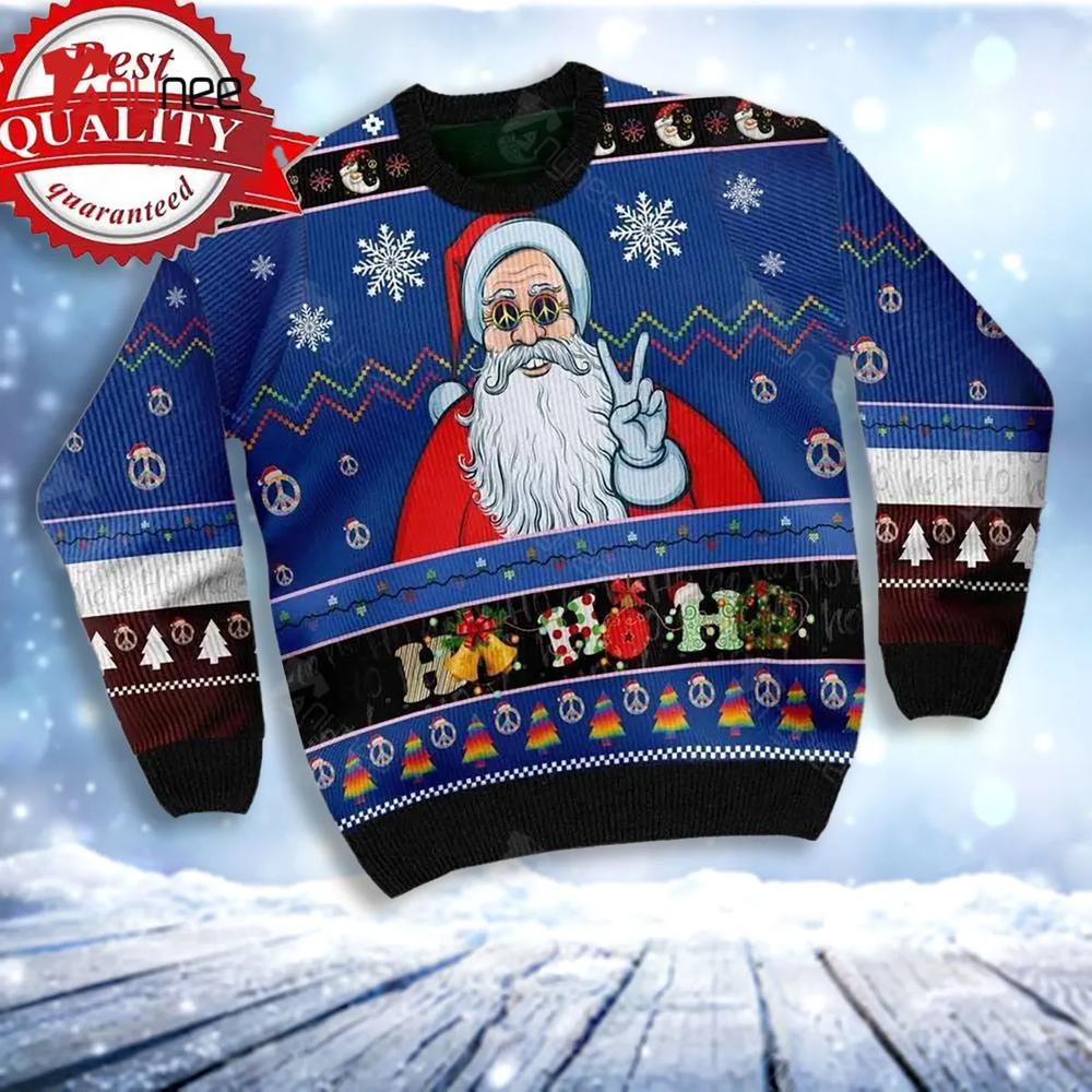 Ho Ho Ho Hippie Santa Claus Ugly Christmas Sweater- Best Christmas Gifts 2023