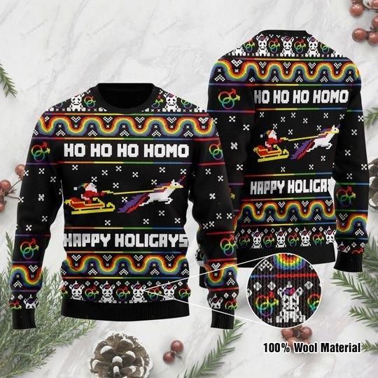 Ho Ho Ho Homo Happy Holigays Ugly Christmas Sweater | For Men & Women | Adult | US1190- Best Christmas Gifts 2023