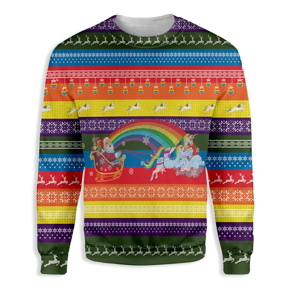 Ho Ho Ho Homo Unicorn Christmas Pride Ugly Christmas Sweater | For Men & Women | Adult | US3194- Best Christmas Gifts 2023