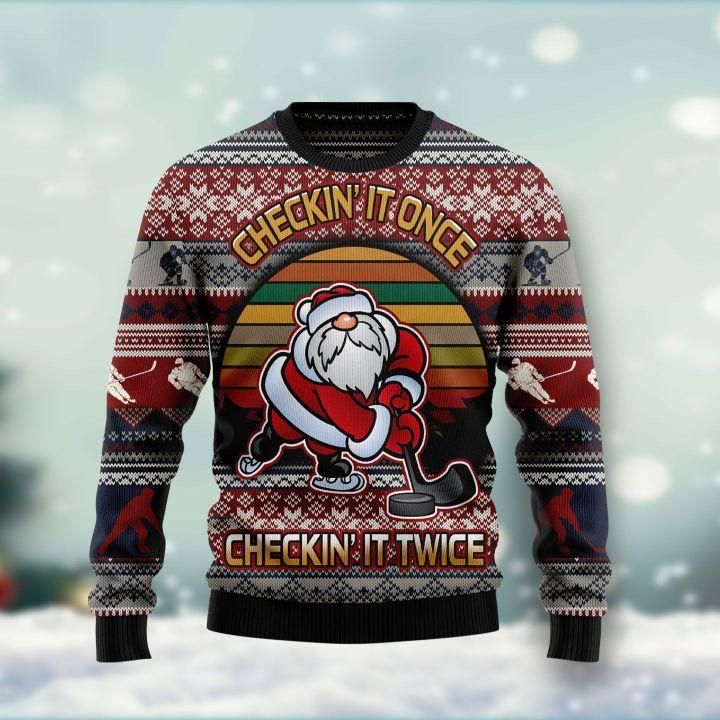 Hockey Checking It Once Checking It Twice Ugly Christmas Sweater | For Men & Women | Adult | US1516- Best Christmas Gifts 2023