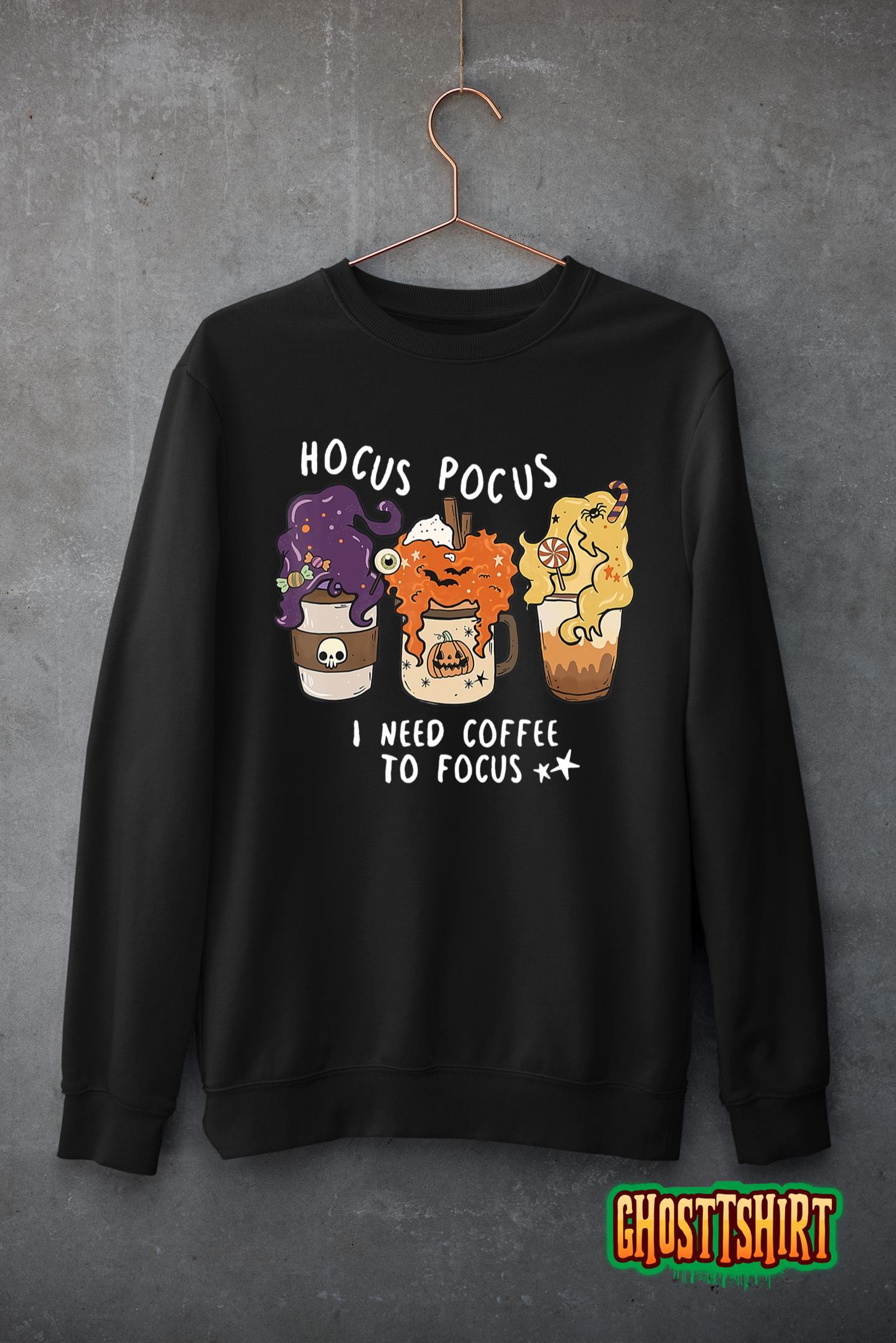 Hocus Pocus I Need Coffee to Focus Halloween Teacher Womens T-Shirt