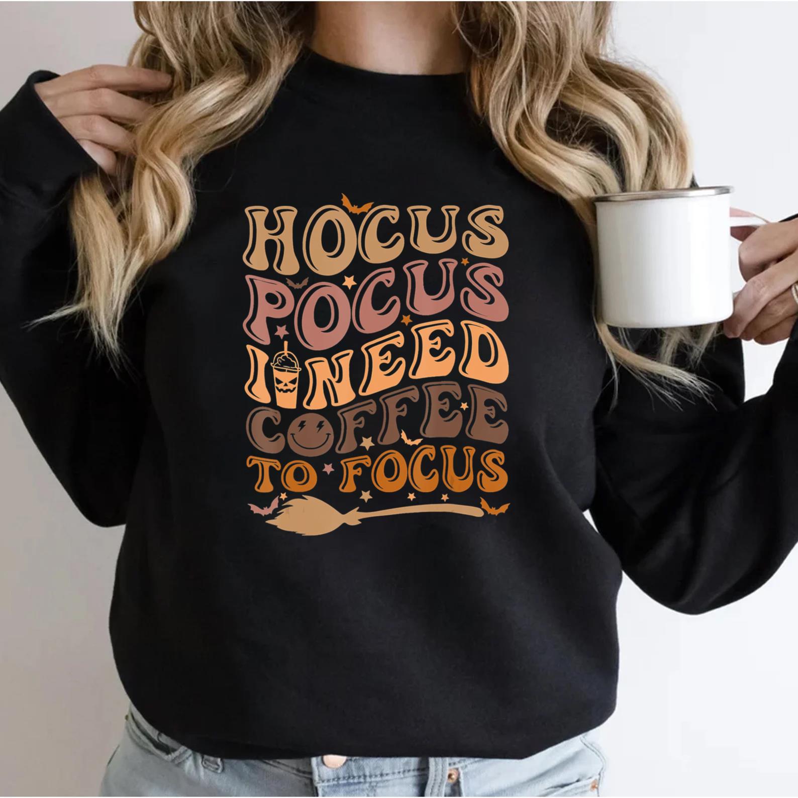 Hocus Pocus I Need Coffee to Focus Halloween Teachers Womens T-Shirt