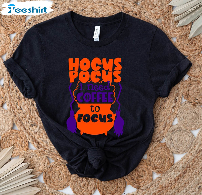 Hocus Pocus I Need Coffee To Focus Shirt, Cute Halloween T-shirt Tank Top