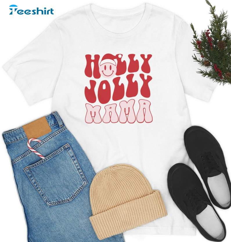 Holly Jolly Mama Christmas Trendy Long Sleeve Tee Tops