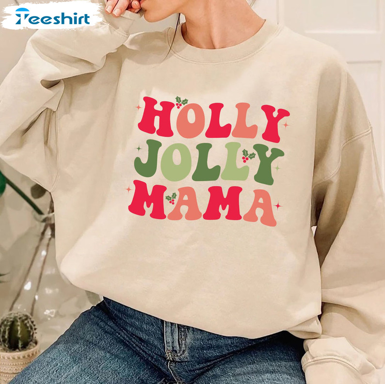 Holly Jolly Mama Sweatshirt – Christmas Vintage Long Sleeve Unisex Hoodie