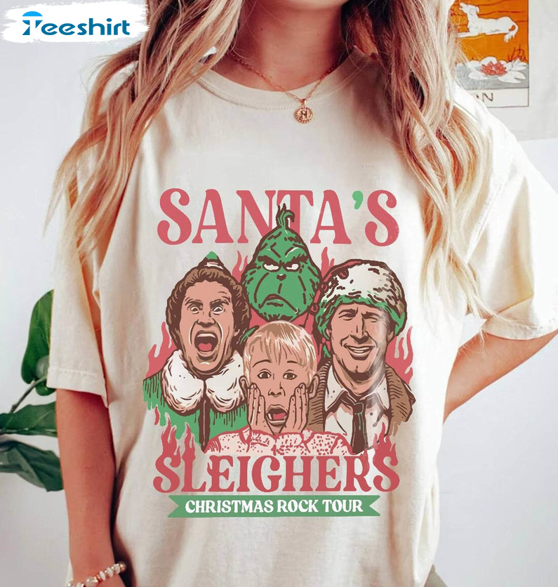 Home Alone Santa Sleighers Christmas Shirt, Santa Sleighers Tee Tops Long Sleeve