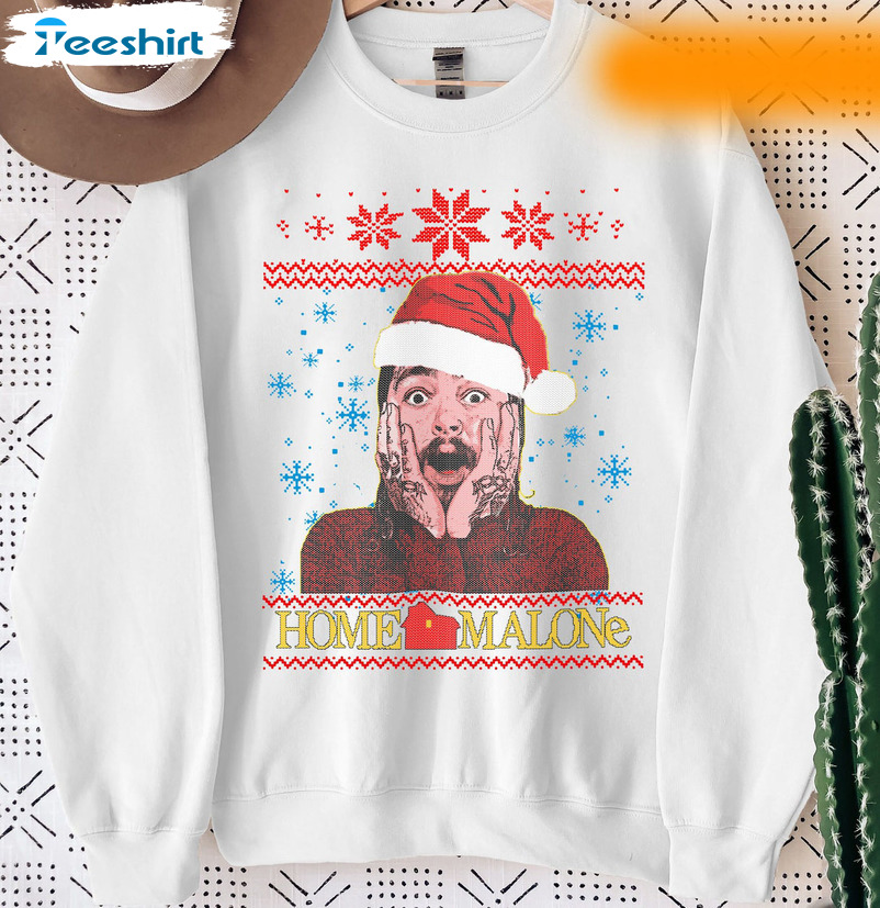 Home Malone Christmas Sweatshirt, Funny Christmas Sweater Short Sleeve