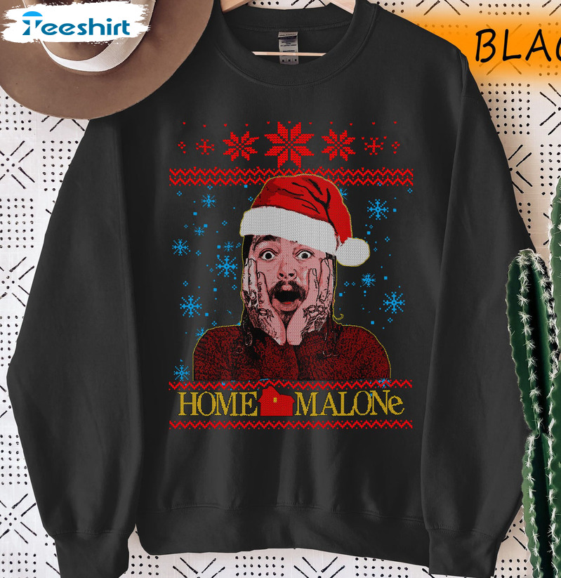 Home Malone Christmas Sweatshirt, Funny Christmas Sweater Short Sleeve