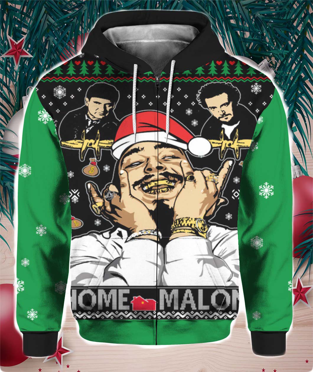 Home Malone Home Alone Post Malone Parody 3D Ugly Christmas Sweater- Best Christmas Gifts 2023